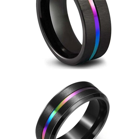 Milo Ring - Men's Black Titanium - Rainbow Stripe - Picture 2 of 7